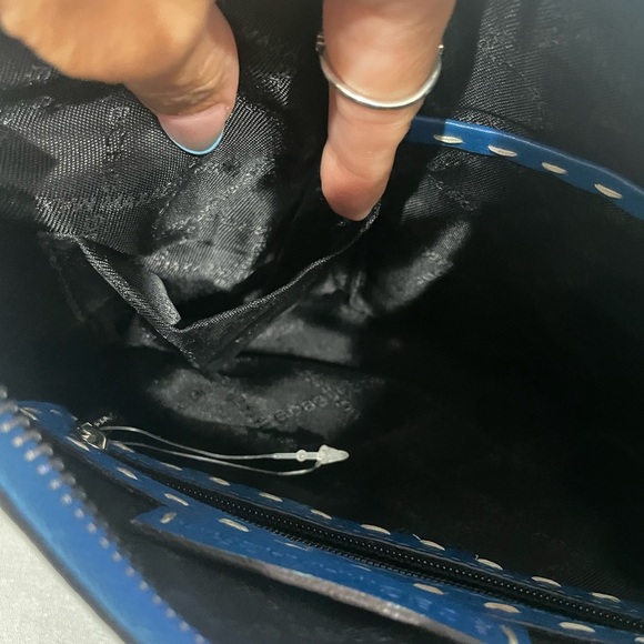 BCBGMAXAZRIA Blue Pebbled Leather Hobo Bag – Whipstitch Trim, Silver Hardware - Picture 7 of 9